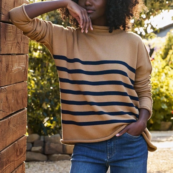 Frank & Eileen Sweaters - Frank Eileen Sweater Monterey Striped Rolled Funnel Neck Chunky Knit Pullover XS
